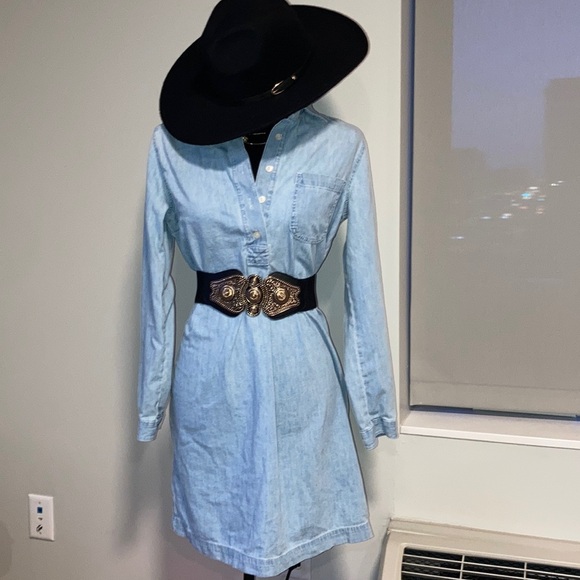 Blue Polo Collar Long Sleeve Dress - Picture 1 of 2